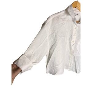 Madewell White Linen Blend Button Down Crop Top Collared Shirt Womens Size‎ M